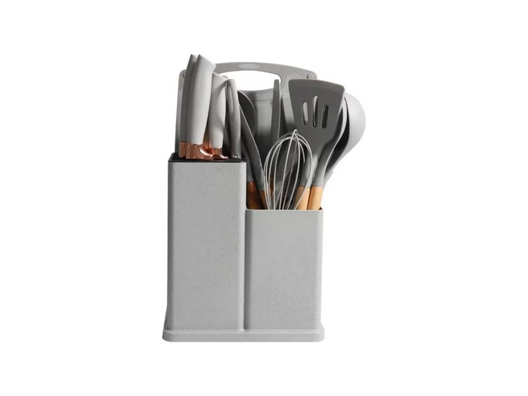 Set 19 Utensilios Cocina Silicona Acero Inoxidable Gris