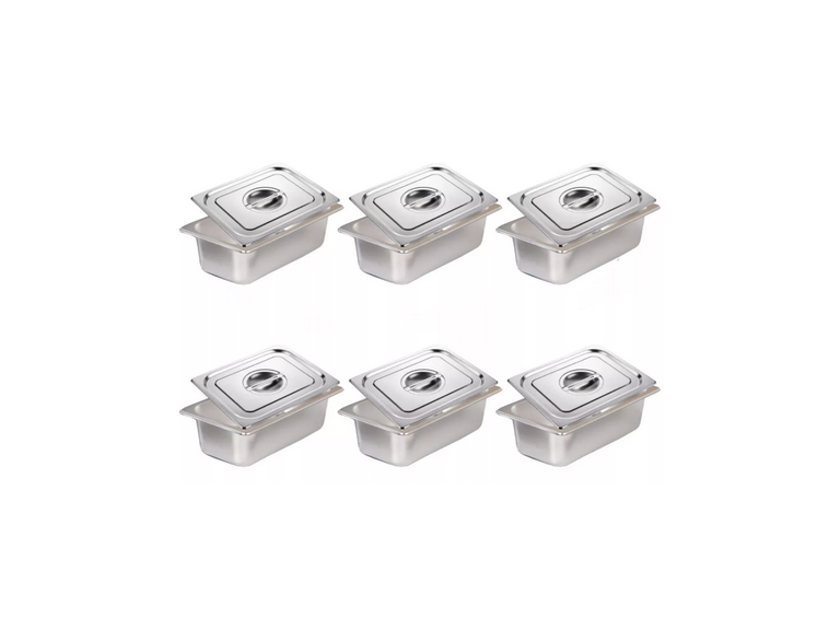 Pack 6 Depositos Gastronómico Tapa Acero 16x26