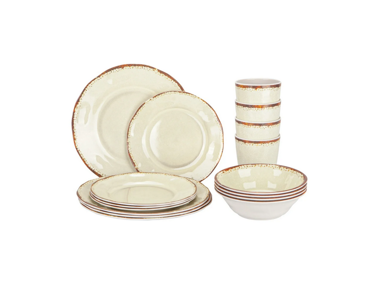 Set Loza 16 Piezas Platos Vasos Melamina Crema