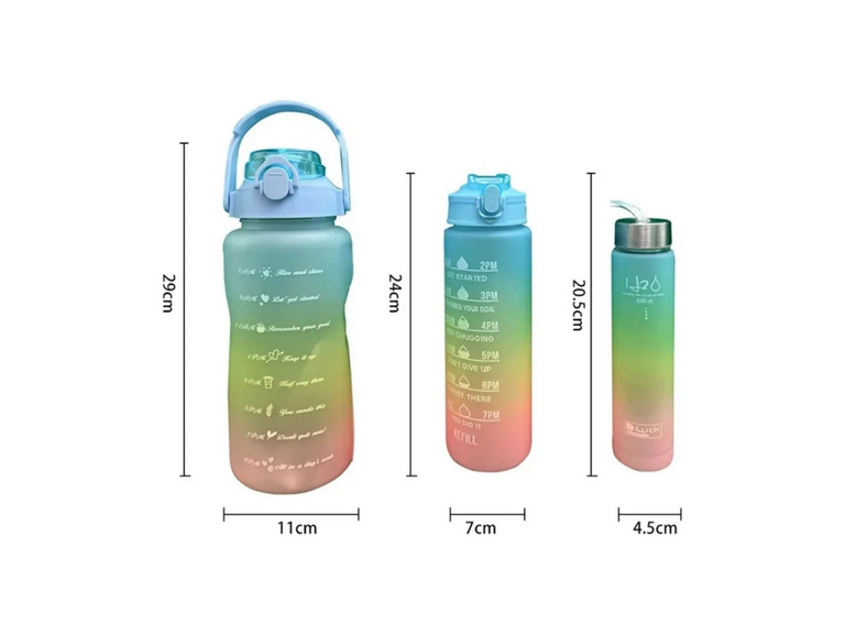 Pack 3 Botellas Agua Portátil 2000 800 300 ML Verde