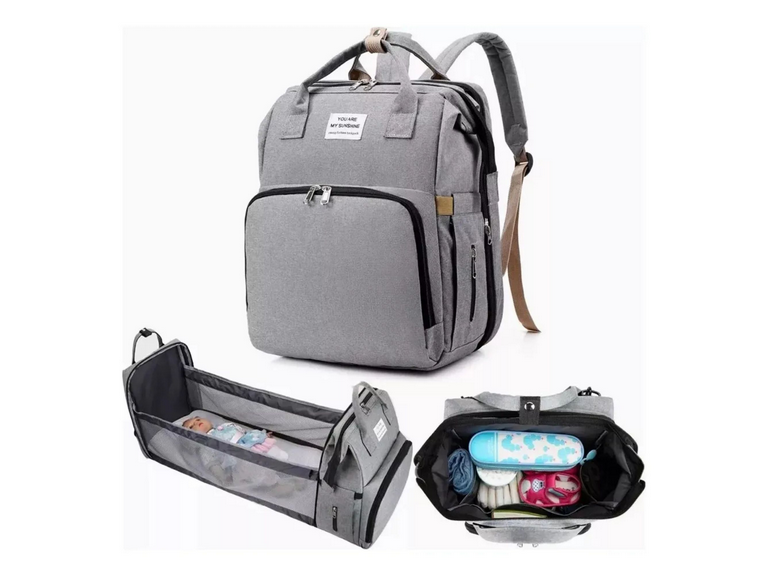 Bolso Mochila Maternal Bebé Plegable Gris