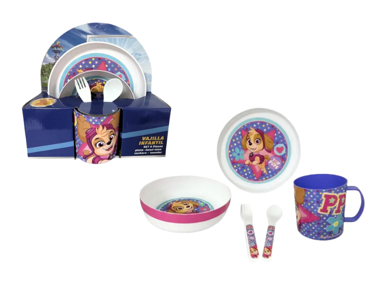 Vajilla Infantil Paw Patrol Skye Morado Set de 5 Piezas