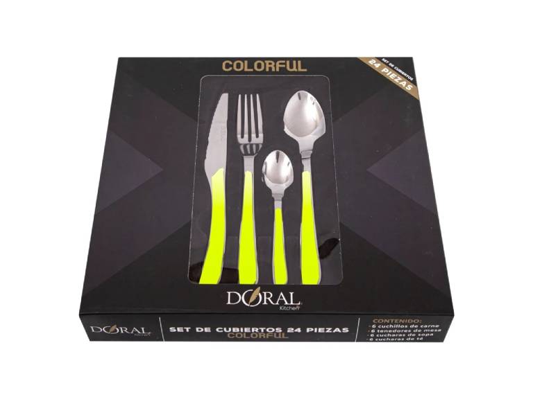 Set de Cubiertos Doral Colorful 24 Piezas Acero Inoxidable Verde