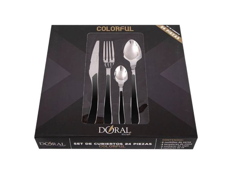 Set de Cubiertos Doral Colorful 24 Piezas Acero Inoxidable Negro