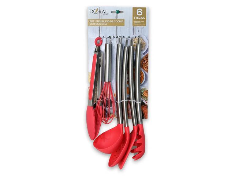 Set Utensilios de Cocina Doral 6 Piezas de Silicona Rojo