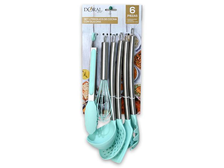 Set Utensilios de Cocina Doral 6 Piezas de Silicona Turquesa