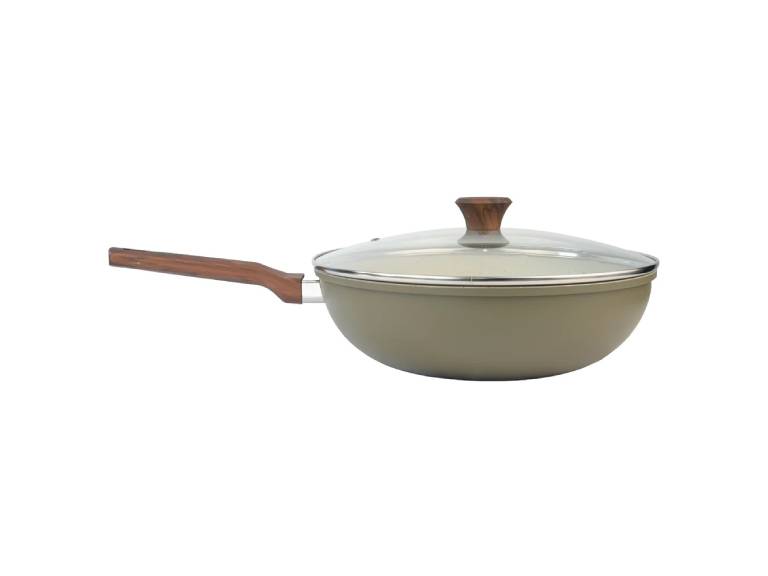 Wok Alessandria 30 cm Doral Kitchen con Tapa de Vidrio Verde Oliva