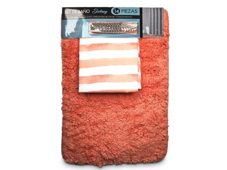 Set de Baño 14 Piezas Sidney Franjas Coral