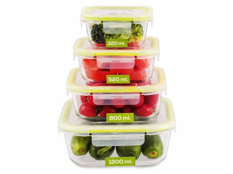 Set 4 Contenedores de Vidrio Cuadrados Fresh 320+520+800+1.200 ml