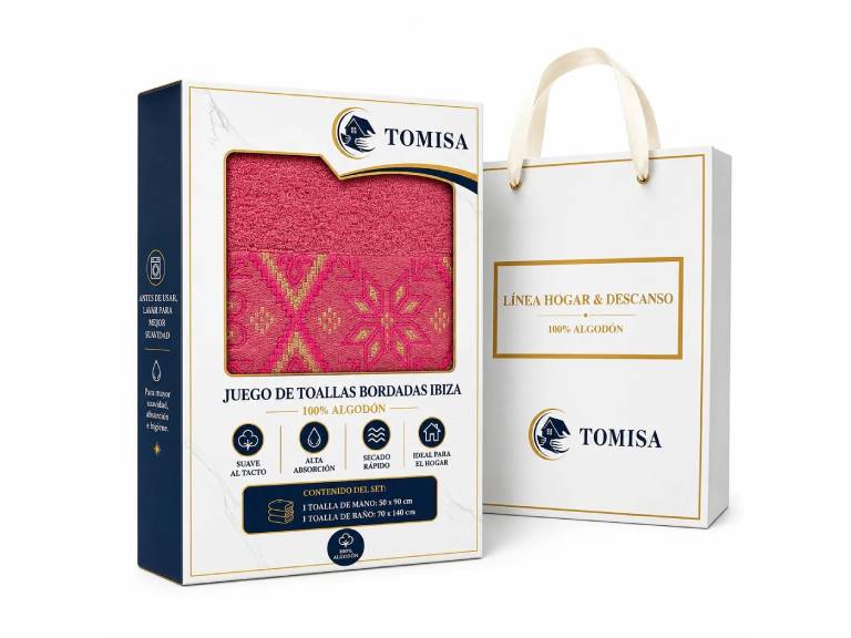 Juego de Toallas Tomisa Ibiza Bordadas 100% Algodón Rosado