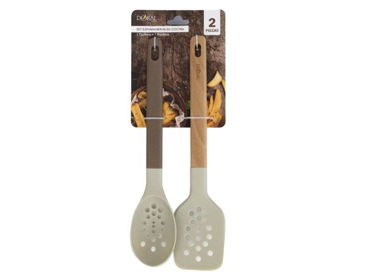Set Espumaderos de Cocina 2 Piezas Cuchara + Espátula Tierra